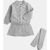 M&S Embroidered Knit Outfit (2-8 Yrs) Grey Marl