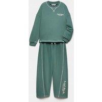 M&S Cotton Rich Laid Back Sweat Pyjamas (6-16 Yrs) Green