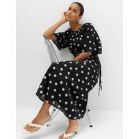 M&S Lyocell Rich Polka Dot Midi Waisted Dress Black Mix