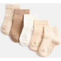 M&S 5 Pack Cotton Rich Gripper Baby Socks Neutral