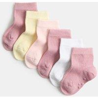 M&S 5pk Cotton Rich Gripper Socks (0-2 Yrs) Pink Mix