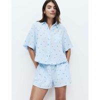 M&S Pure Cotton Muslin Printed Shortie Set Blue Mix