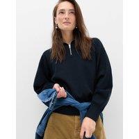 M&S Rayon Rich Collared Zip Up Relaxed Jumper Midnight Navy