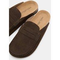 M&S Suede Saddle Loafer Corkbed Mules Brown