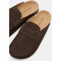 M&S Suede Saddle Loafer Corkbed Mules Brown