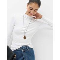M&S Cotton Rich Ribbed Funnel Neck Top Soft White