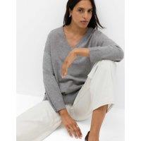 M&S Air-Yarn V-Neck Oversized Longline Jumper Mid Grey Marl