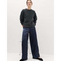 M&S Polka Dot Satin Wide Leg Trouser Navy Mix