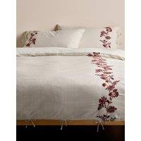M&S Linear Floral Embroidered Bedding Set Linen