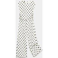 M&S 2 Piece Crinkle Top & Wide Leg Bottom Outfit (6-16 Yrs) Ivory Mix