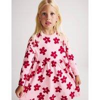 M&S Pure Cotton Flower Jersey Dress (2-8 Yrs) Antique Rose