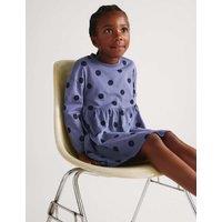 M&S Pure Cotton Polka Dot Dress (2-8 Yrs) Navy Mix