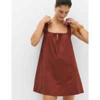 M&S Pure Cotton Tie Front Mini Swing Beach Dress Redwood