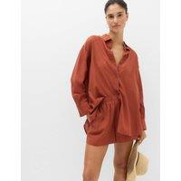 M&S Cotton Rich Collared Beach Cover Up Shirt Redwood