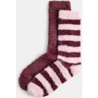 M&S 2 Pack Cosy Striped Fluffy Socks Pink Mix