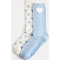 M&S 2 Pack Heart Slipper Socks Blue Mix