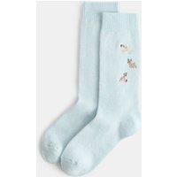 M&S Wool Blend Embroidered Ankle High Socks Blue Mix