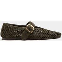 M&S Buckle Flat Mary Jane Ballet Pumps Olive