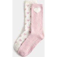 M&S 2 Pack Heart Slipper Socks Pink Mix