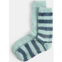 M&S 2 Pack Cosy Striped Fluffy Socks Blue Mix