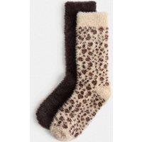 M&S 2 Pack Cosy Animal Fluffy Socks Brown Mix