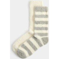M&S 2 Pack Cosy Striped Fluffy Socks Grey Mix