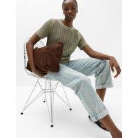 M&S Cotton Blend Textured Knitted Top Light Olive