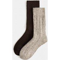 M&S 2 Pack Thermal Ribbed Cable Crew Socks Chocolate Mix