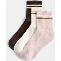 Goodmove 3 Pack Striped Mid Crew Sports Socks Pink Mix