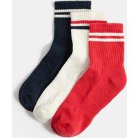 Goodmove 3 Pack Striped Mid Crew Sports Socks Navy Mix