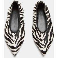 M&S Leather Zebra Print Slip On Pointed Ballet Pumps Black Mix