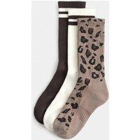 Goodmove 3 Pack Cotton Rich Animal Print Crew Socks Dark Brown Mix