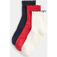 Goodmove 3 Pack Lettuce Edge Mid Crew Sports Socks Navy Mix