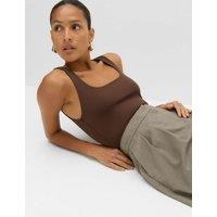 M&S Square Neck Fitted Vest Bodysuit Chocolate