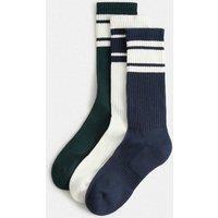 Goodmove 3 Pack Cotton Rich Striped Crew Socks Navy Mix