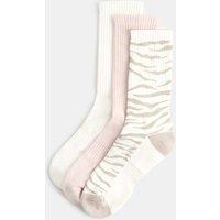 Goodmove 3 Pack Cotton Rich Animal Print Crew Socks Ivory Mix
