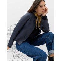 M&S Faux Leather Collarless Jacket Blue