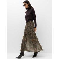 M&S Floral Midi Tiered Skirt Brown Mix