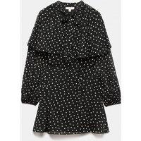 M&S Polka Dot Tie Neck Mini Smock Dress Black Mix