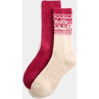 M&S 2 Pack Thermal Fairisle Ribbed Crew Socks Red Mix