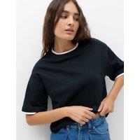 M&S Pure Cotton Double Layer Boxy T-Shirt Navy
