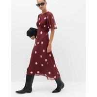 M&S Chiffon Spot Print Midi Waisted Dress Red Mix