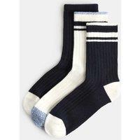 M&S 3 Pack Thermal Super Soft Striped Crew Socks Navy Mix