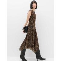 M&S Animal Print Mesh Draped Midi Waisted Dress Brown Mix