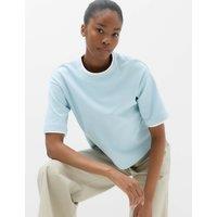 M&S Pure Cotton Double Layer Boxy T-Shirt Faded Blue