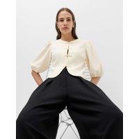 M&S Knot Button Detail Puff Sleeve Top Ivory