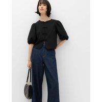 M&S Knot Button Detail Puff Sleeve Top Black