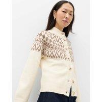 M&S Fair Isle Funnel Neck Button Front Cardigan Light Cream