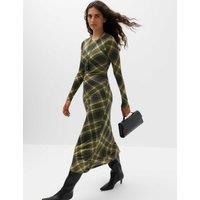 M&S Lyocell Blend Checked Midi Column Dress Green Mix