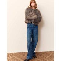 Per Una High Waisted Embellished Wide Leg Jeans Dark Indigo